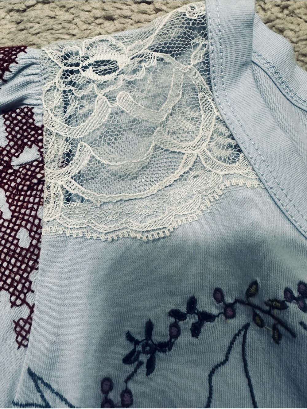 NWOT By Anthropologie Embroidered Baby Tee in Light Blue, Women’s Size S - Picture 10 of 13
